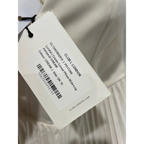 NWT Club L London Lorelai Corset Plisse Wide-Leg Jumpsuit Cream Women's Size 6 - Picture 5 of 7